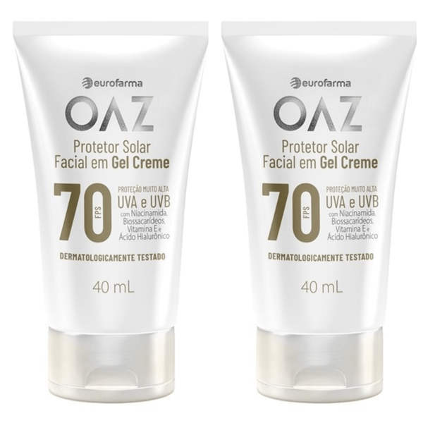 Kit com 2 Unidades de Protetor Solar FPS70 Facial Gel Creme Oaz 40ml