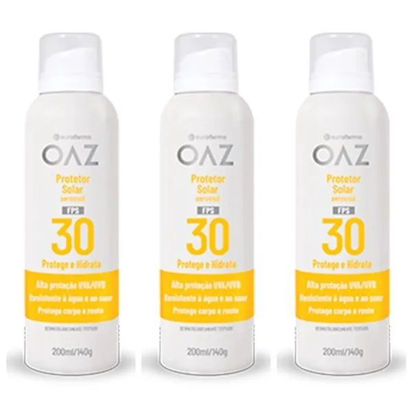 Kit com 3 Unidades de Protetor Solar Oaz Aerossol Adulto Fps30 Com 200Ml Eurofarma