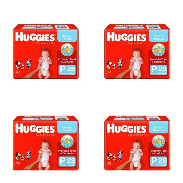 Kit 4 Fraldas Huggies Supreme Care Jumbo P 28 Unidades cada