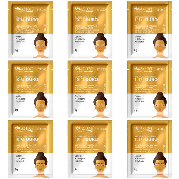 Kit c/9 Máscara Facial Peel Off 8g Ouro Max Love