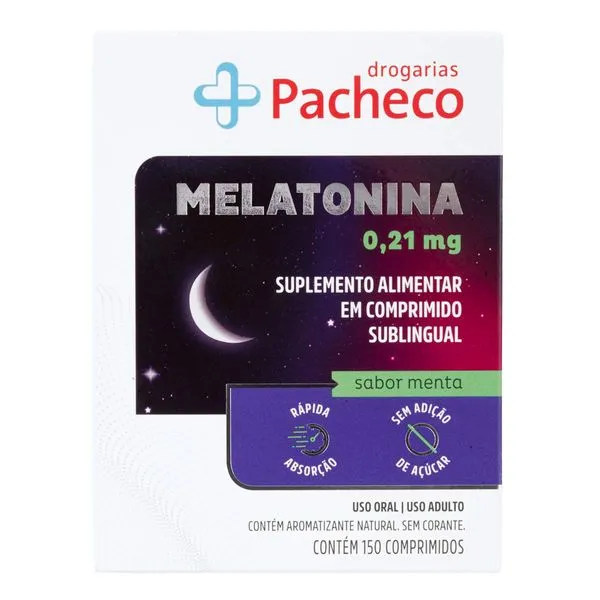 Melatonina 0,21mg Drogarias Pacheco Sabor Menta 150 Comprimidos Sublingual