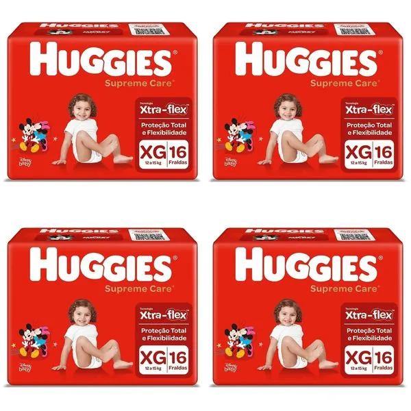 Kit 4 Fraldas Huggies Supreme Care Jumbo Xg 16 Unidades cada