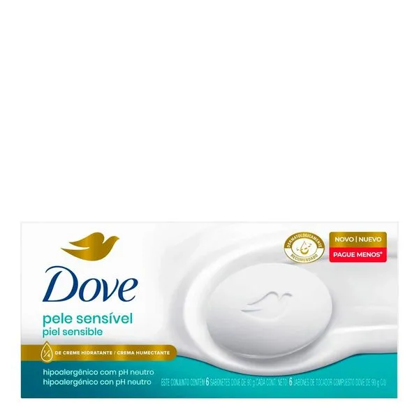 Sabonete em Barra Dove Pele Sensível 6 Unidades 90g