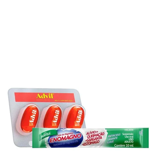 Kit Analgésico Advil 400mg 3 Cápsulas + Leite de Magnésia EnoMagno Hortelã 10ml