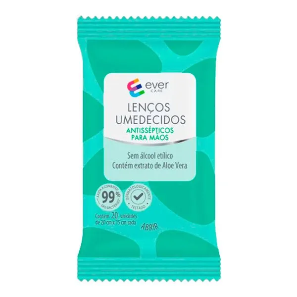 Lenço Umedecido Ever Care Antissépticos Para Mãos 20 Unidades