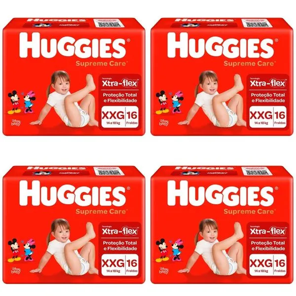Kit 4 Fraldas Huggies Supreme Care Jumbo Xxg 16 Unidades cada