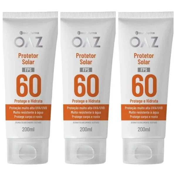 Kit com 3 Unidades de Protetor Solar FPS 60 Oaz 200ml