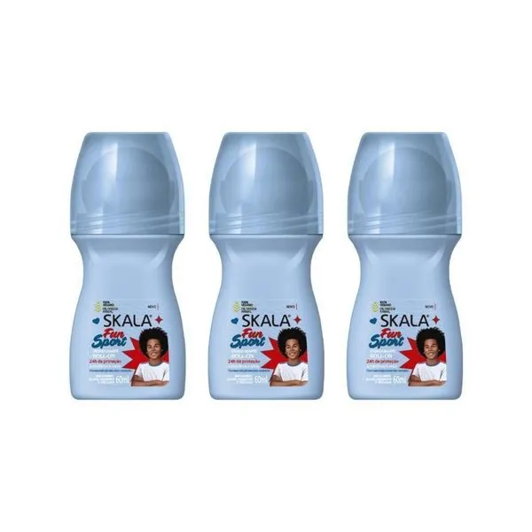 Kit c/3 Unidades de Desodorante Skala Kids Fun Sport Roll-On 60ml
