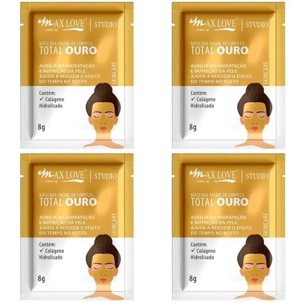 Kit c/4 Máscara Facial Peel Off 8g Ouro Max Love