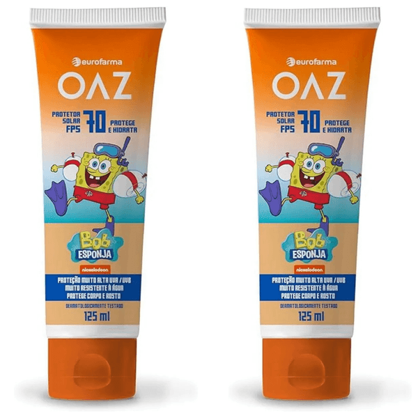 Kit com 2 Unidades de Protetor Solar Infantil Oaz FPS70 Bob Esponja 125ml