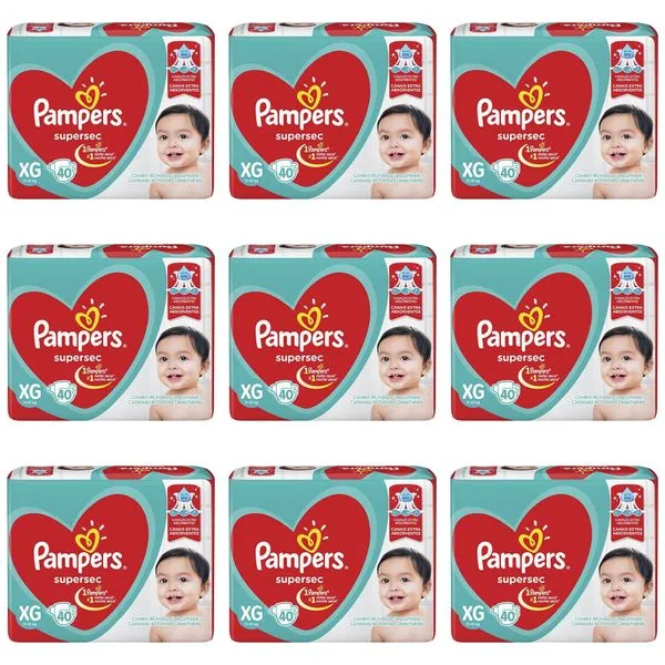Kit 9 Fraldas Supersec ”Xg” Pampers Simples c/40 Unidades cada