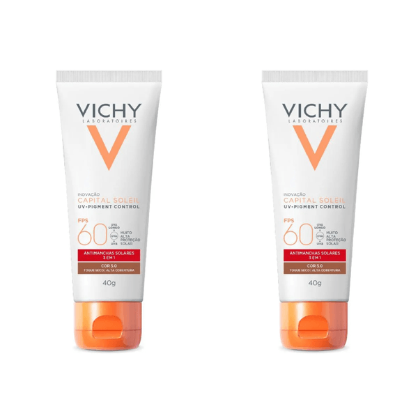 Kit com 2 Unidades de Protetor Solar Facial Vichy Capital Soleil UV-Pigment Control FPS 60 Cor 5.0 40g