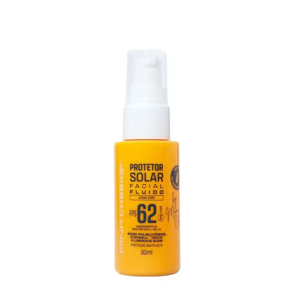 Proteção Solar Facial Pink Cheeks Fluido By Manu Cit FPS 62 Tint 15 30ml Tint 15