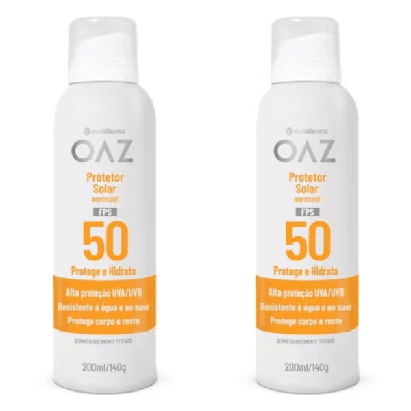 Kit com 2 Unidades de OAZ Protetor Solar Aerosol FPS 50 200ml