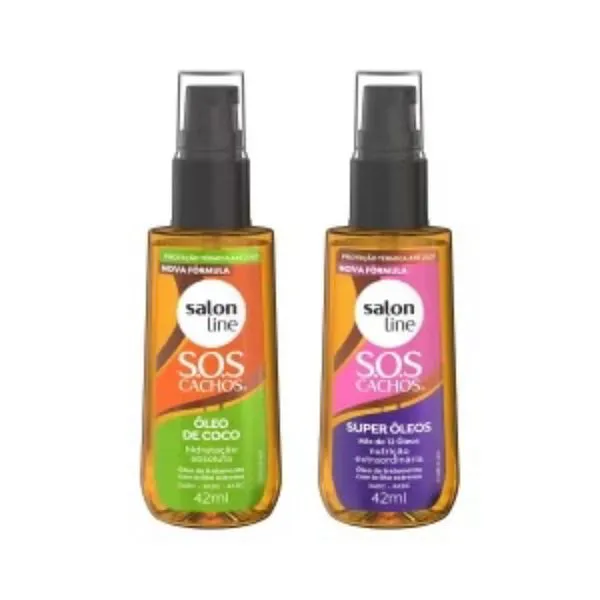 Salon Line, SOS Cachos, Kit com Super Óleos e Óleo de Coco, Produtos Não Veganos - Para Cabelos Cacheados, 42 ml