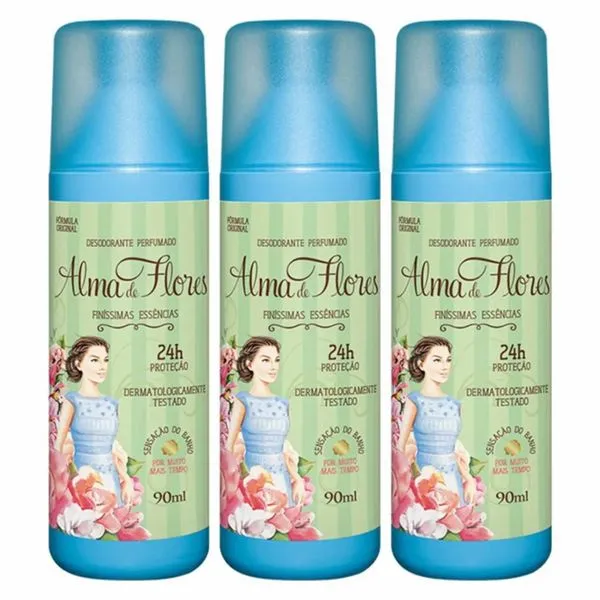 Kit c/3 Unidades de Desodorante Spray Alma De Flores 90ml