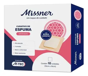 Curativo Espuma Absorvente com Borda de Silicone 10x10cm 1 Unidade Missner