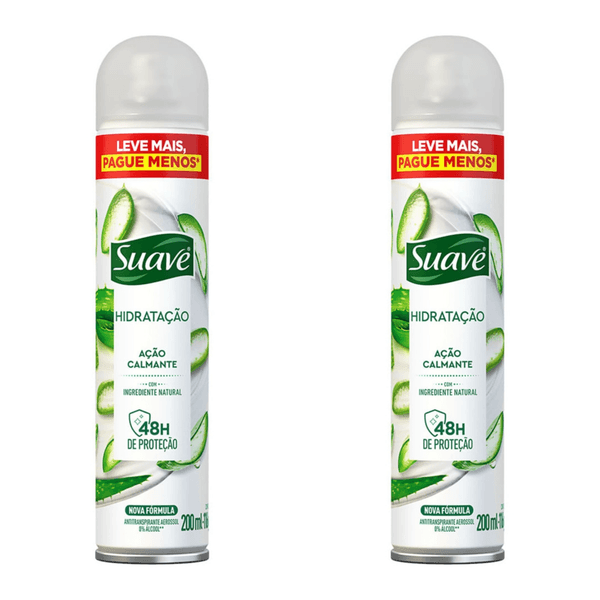 Kit c/2 Unidades de Desodorante Antitranspirante Aerossol Hidratação 200ml Suave