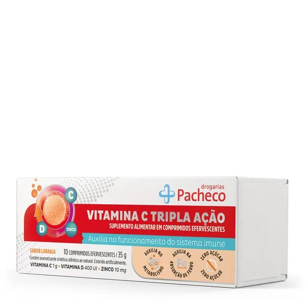 Vitamina C Drogarias Pacheco Tripla Ação 10 Comprimidos Efervescentes