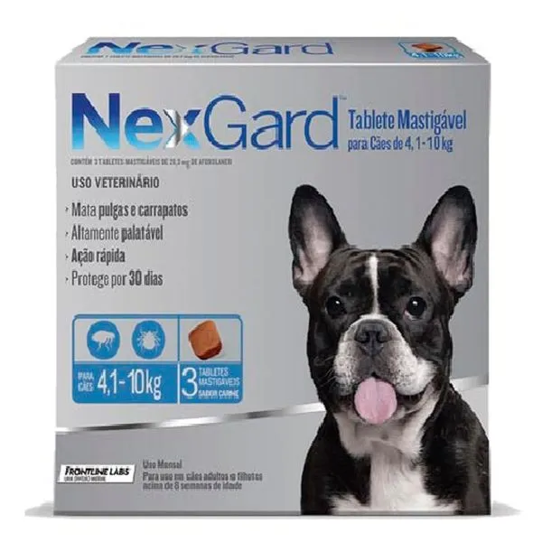 NexGard 28,3 mg - Cães de 4,1 a 10 Kg - Caixa com 3 tabletes Caixa com 3 tabletes