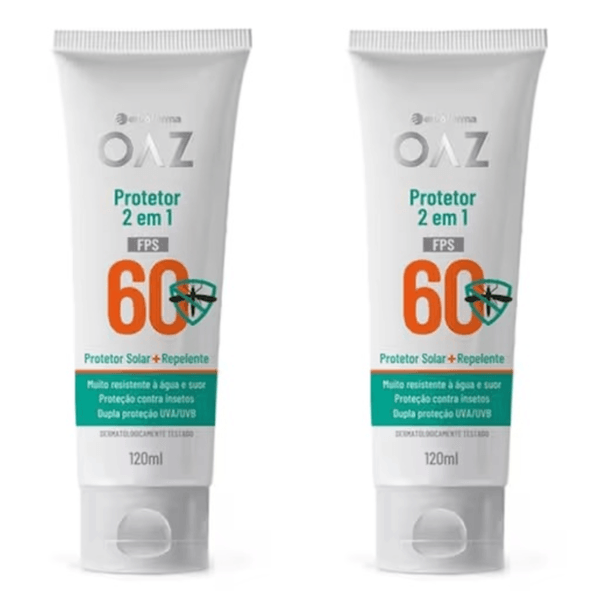 Kit com 2 Unidades de OAZ Protetor Solar e Repelente FPS60 120ml