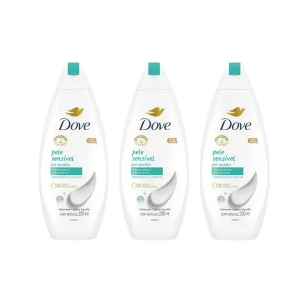 Kit c/3 Sabonetes Líquido Dove 250ml Pele Sensivel