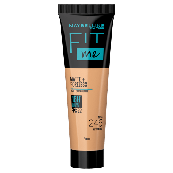 Base Líquida Maybelline Fit Me Matte+Poreless FPS 22 246 16h Controle de Brilho 30ml