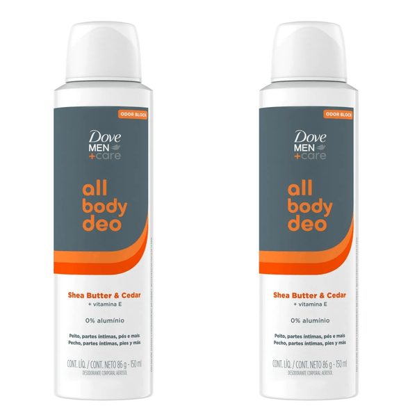 Kit com 2 Unidades de Desodorante All Body Deo Dove Men Shea Butter E Cedar Aerosol 150ml