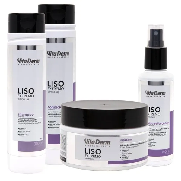 Kit Liso Extremo - Shampoo 300ml + Condicionador 300ml + Máscara 220g + Leave in 140ml