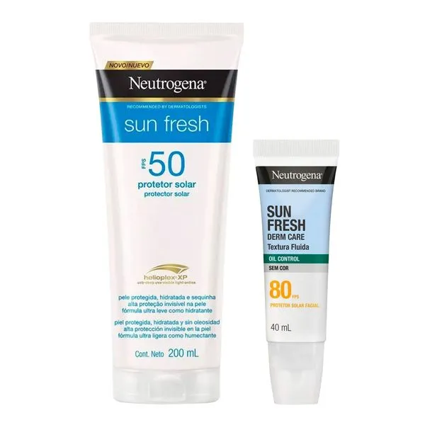 Kit Neutrogena Protetor Solar Sun Fresh FPS 50 200ml + Protetor Solar Facial Derm Care FPS 80 40ml Fluido