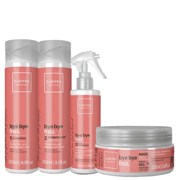 Kit Cadiveu Essentials Bye Bye Frizz- Shampoo 250 ml + Condicionador 250 ml + Máscara 200 ml + Leave-in Selagem 200 ml Kit Cadiveu Essentials Bye Bye Frizz- Shampoo 250 ml + Condicionador 250 ml + Máscara 200 ml + Leave- in Selagem 200 ml