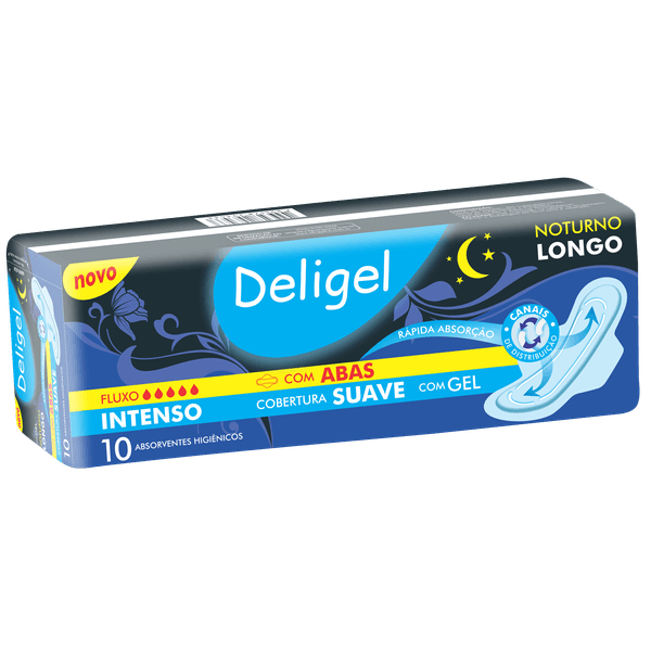 Kit c/9 Absorvente Deligel Noturno Suave C/Abas C/10Un