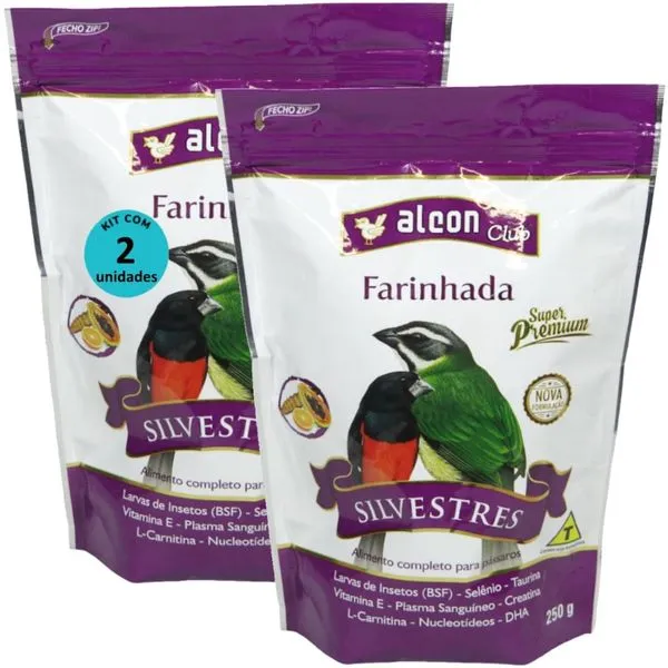 ALCON CLUB FARINHADA SILVESTRES 250G SUPER PREMIUM KIT COM 2 PARA AZULÃO, BICUDO, COLEIRO, CABOCLINHO, CURIÓ, PÁSSARO-PRETO, SABIÁ, TRINCA-FERRO