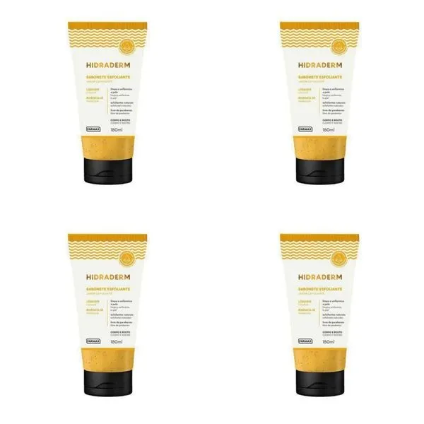 Kit c/4 Sabonetes Liquido Hidraderm Esfoliante 180ml Maracujá