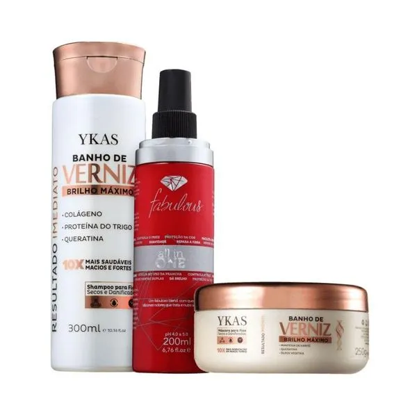 Kit Ykas Verniz Shamp 300ml + Másk 250g + All in One 250ml