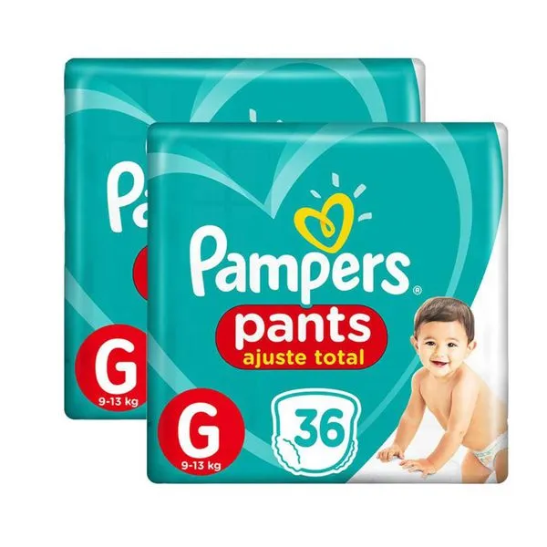 Kit 2 Fraldas Pampers Pants Ajuste Total Mega G 72 tiras