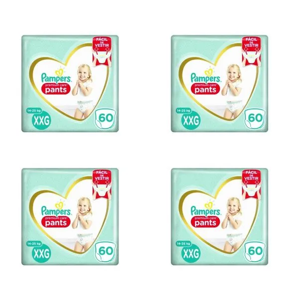 Kit 4 Fraldas Pampers c/ Pants Top Xxg c/60 Unidades cada