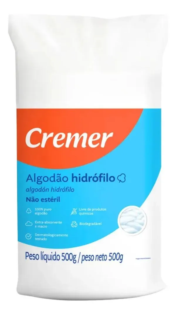 Algodão Hidrófilo Cremer 500g Uso Hospitalar e Higiene