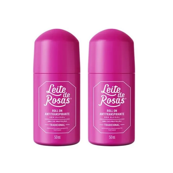 Kit c/2 Unidades de Desodorante Rollon Leite De Rosas 50ml