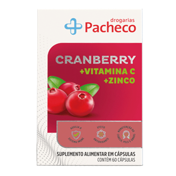 Cranberry Extrato + Vitamina C e Zinco Drogarias Pacheco 60 Cápsulas