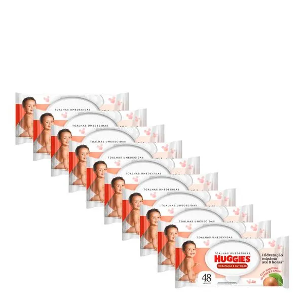 Kit Lenço Umedecido Huggies Recém Nascido Sem Fragrância 10 pacotes com 48 Unidades