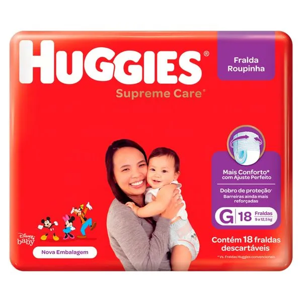Kit 2 Fraldas Huggies Roupinha Supreme Care G c/18 Unidades