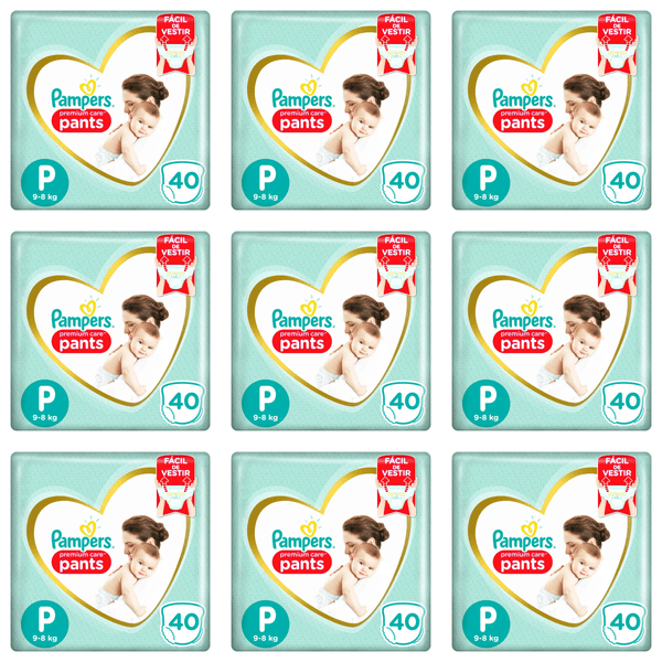 Kit 9 Fraldas Pampers Pants P.Care Mega P c/40 Unidades