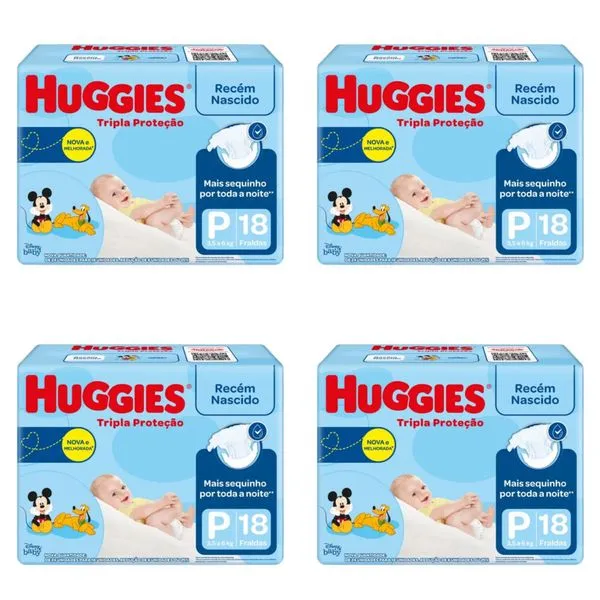 Kit 4 Fraldas Huggies Tripla Proteção Jumbinho "P" 18 Unidades cada