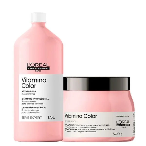 Kit L'Oréal Professionnel Serie Expert Vitamino Color – Shampoo 1500 ml + Máscara 500 g
