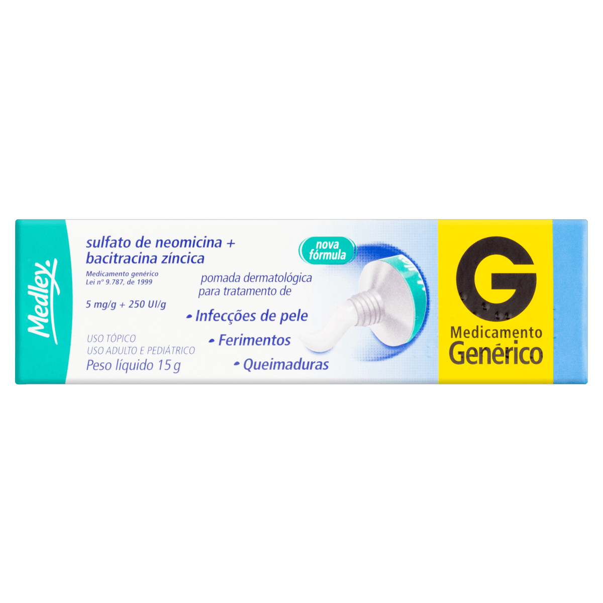 Pomada Dermatológica Sulfato de Neomicina 5mg + Bacitracina Zíncica Medley 15g