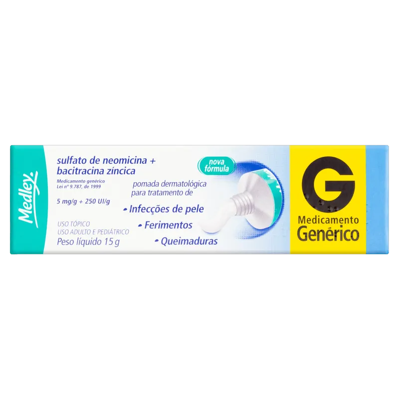 Pomada Dermatológica Sulfato de Neomicina 5mg + Bacitracina Zíncica Medley 15g