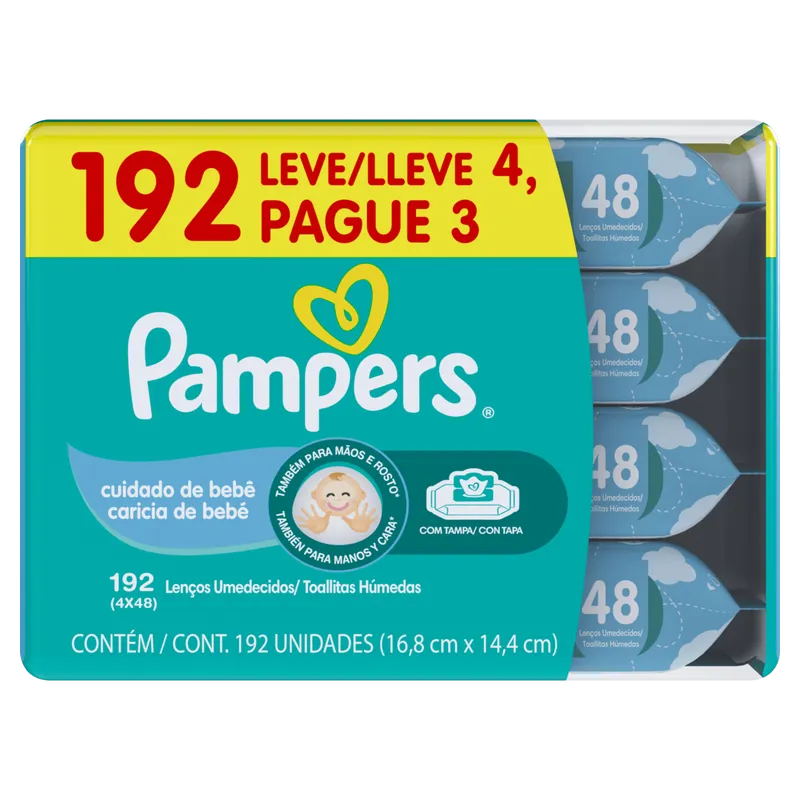 Lenço Umedecido Pampers Cuidado de Bebê 196 Unidades