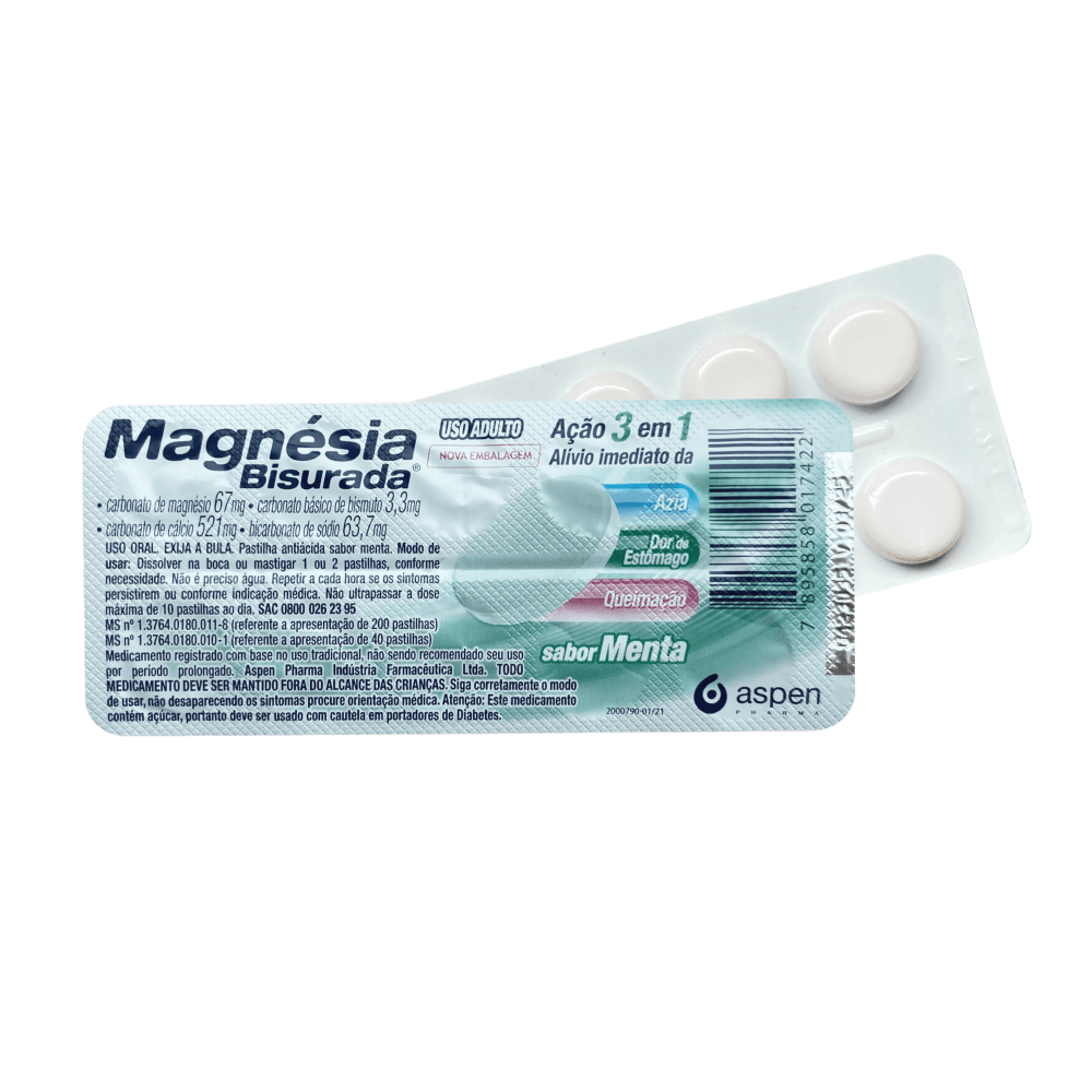 Magnésia Bisurada Sabor Menta - 10 Pastilhas