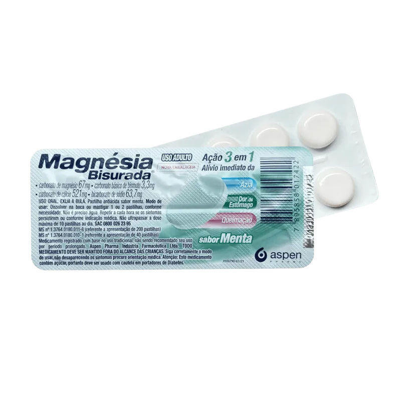 Magnésia Bisurada Sabor Menta - 10 Pastilhas